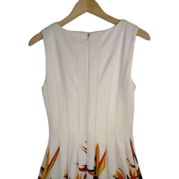 Calvin Klein Bird Of Paradise Dress White Orange Green Fit & Flare Stretch Sm - Picture 6 of 14